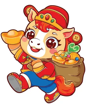 Linh Vật Ngựa Tết, Hình Minh Họa Vector Hoạt Hình Cầm Túi Vàng