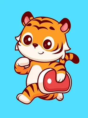 Hình ảnh chú hổ con cầm miếng thịt flie vector mẫu KS49