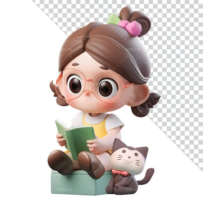 Hình ảnh cô bé đang ngồi đọc sách file PNG mẫu CR1714