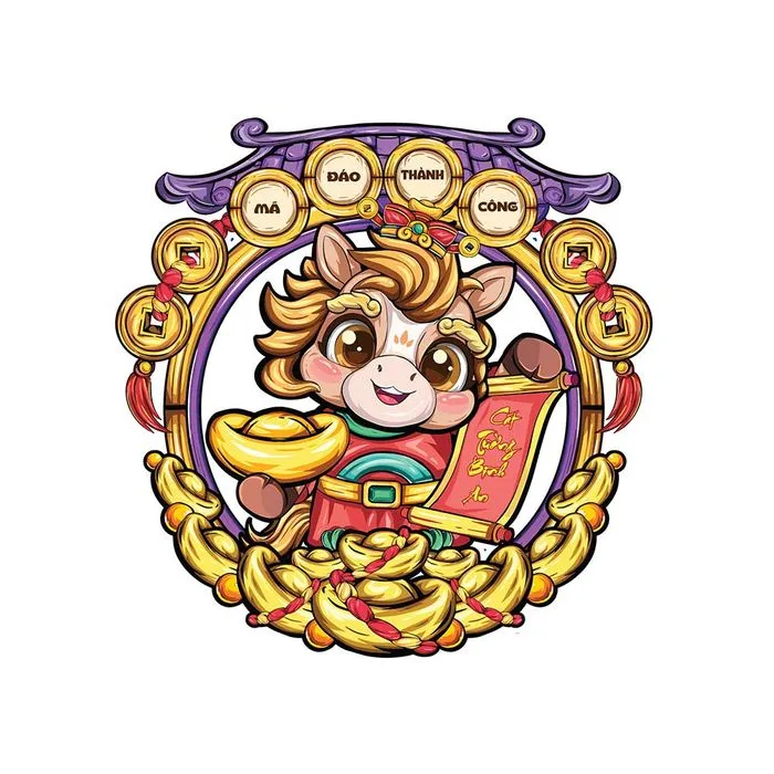 Linh Vật Ngựa Tết Tài Lộc - Hình Minh Họa Vector EPS