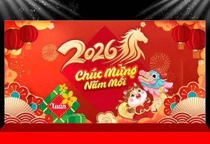 Backdrop Tết 2026 Đinh Dậu - Vector CDR Chúc Mừng Năm Mới Sắc Nét