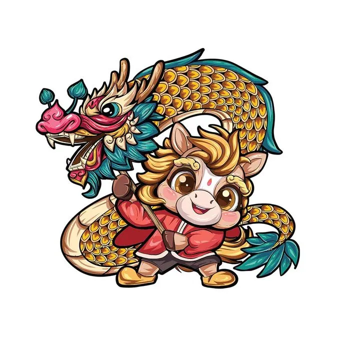 Linh Vật Ngựa Tết Bính Ngọ 2026 & Rồng Vàng - Thiết Kế Vector EPS