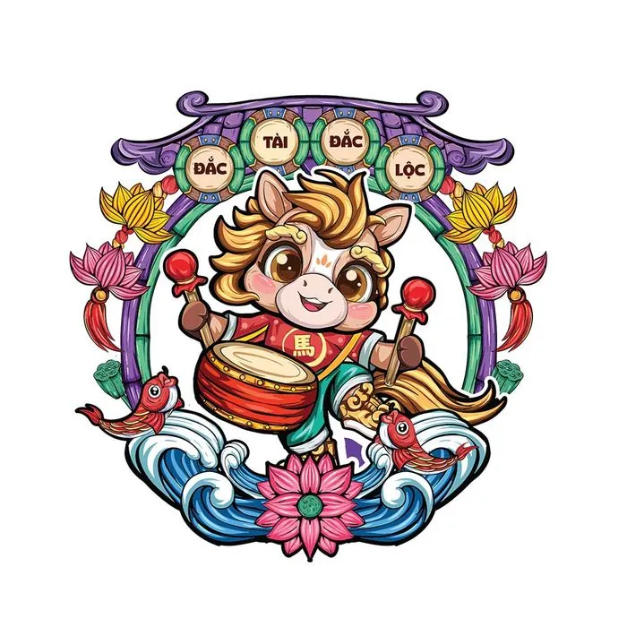 Linh Vật Ngựa Tết Nguyên Đán Dễ Thương - Minh Họa Vector EPS