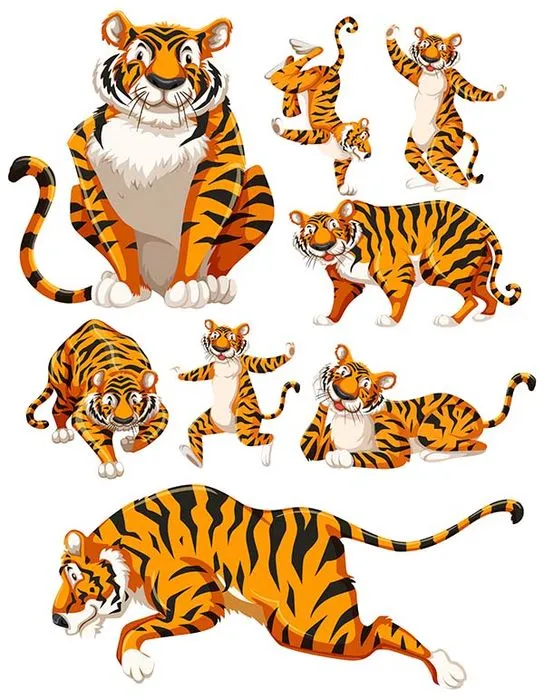 Bộ sưu tập hành động của chú hổ vằn flie vector mẫu KS2