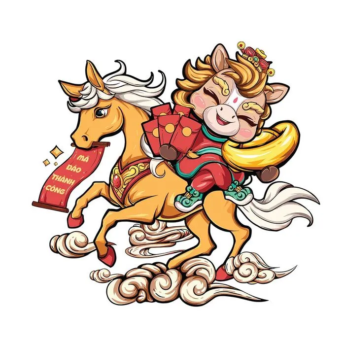 Linh Vật Ngựa Tết Nguyên Đán Dễ Thương - Minh Họa Vector EPS