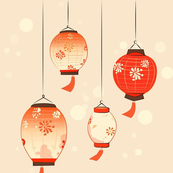 Đèn lồng treo màu đỏ hình tròn cổ xưa file vector mẫu CR461