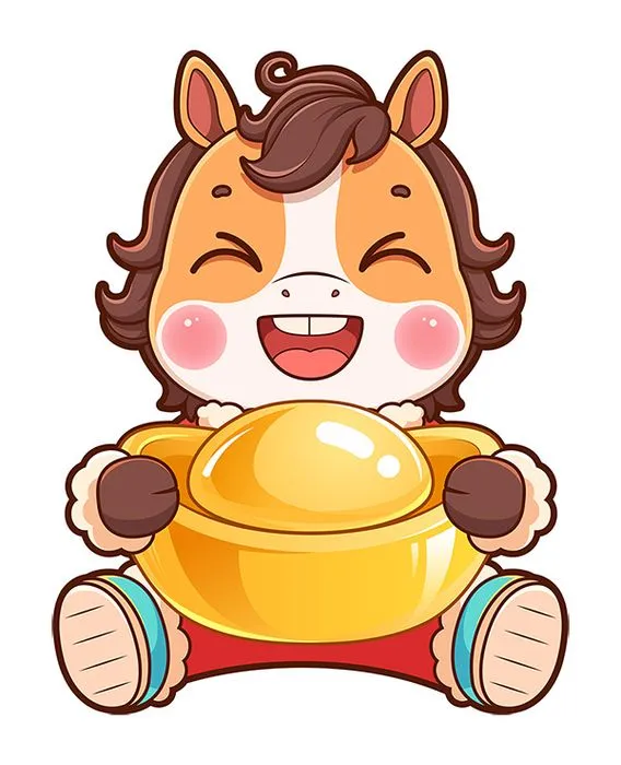 Linh Vật Ngựa Tết Cười Vui Vẻ Cầm Thỏi Vàng - EPS Vector