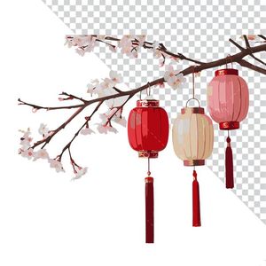 Hình ảnh đen lồng trang trí cây đào file PNG mẫu CR564