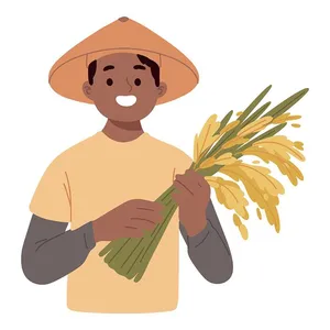 Hình ảnh người nông dân cầm bông lúa file vector mẫu KS913