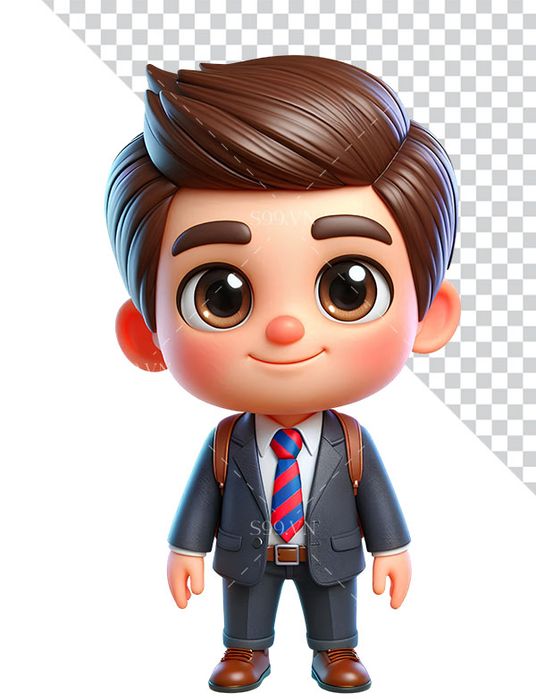 Hình ảnh cậu bé đi học 3D file PNG mẫu CR891