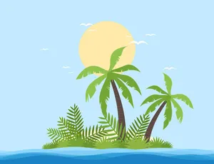 Hình ảnh cây dừa trên đảo file vector mẫu KS675