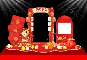 Backdrop Tết 2026 Ất Tỵ Hoạt Hình Đáng Yêu File CDR