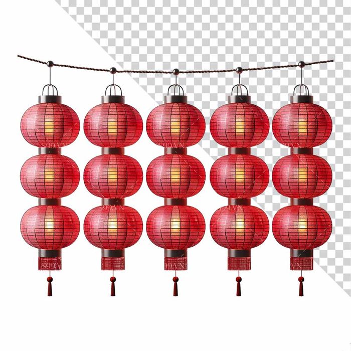 Hình ảnh dây đèn lồng màu đỏ trang trí ngày lễ tết file PNG mẫu CR585