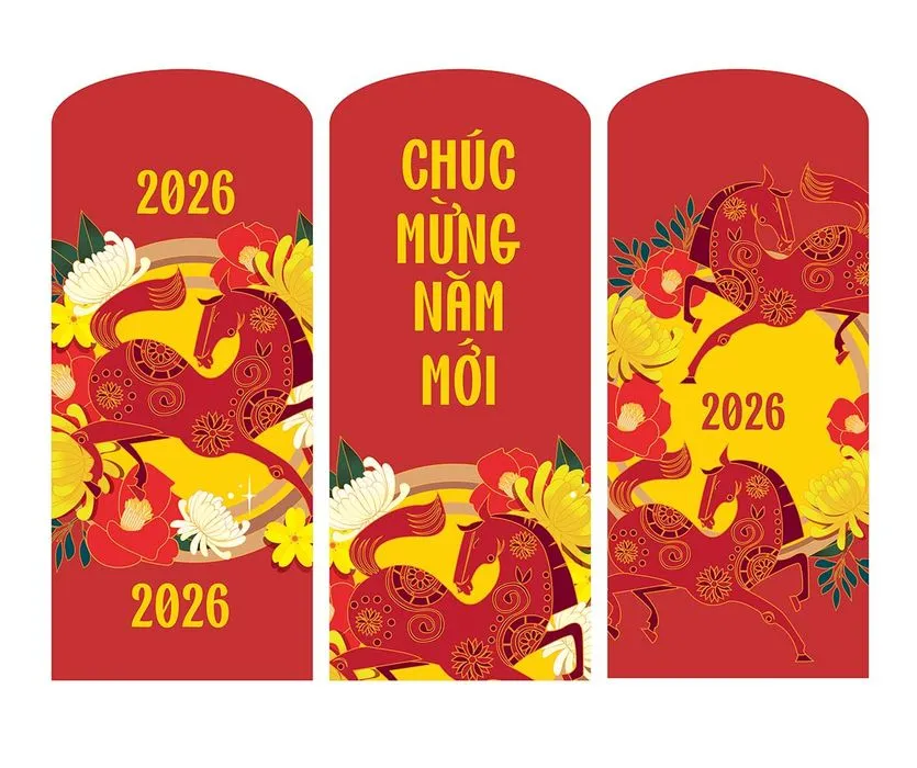 Lì Xì Tết 2026 Hình Ngựa Vàng May Mắn – File EPS Vector Thiết Kế