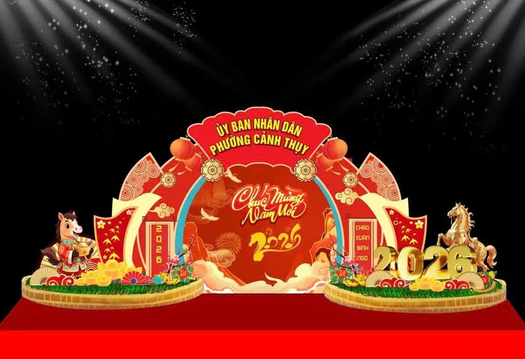 Backdrop Tết 2026 Ất Tỵ Đỏ Vàng May Mắn – File CDR Chuyên Nghiệp