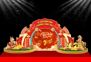 Backdrop Tết 2026 Ất Tỵ Đỏ Vàng May Mắn – File CDR Chuyên Nghiệp