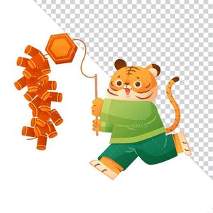 Hình ảnh chú hổ cầm pháo hoa file PNG mẫu CR1068