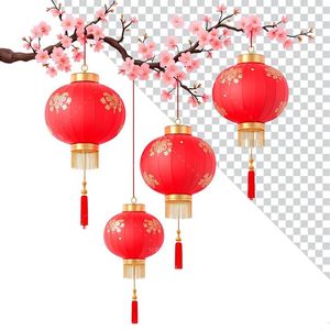 Hình ảnh đen lồng trang trí cây đào file PNG mẫu CR575