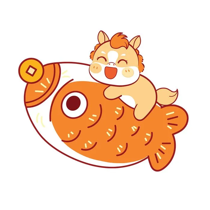 Linh Vật Ngựa Tết Cưỡi Cá Chép - Phong Cách Hoạt Hình Dễ Thương