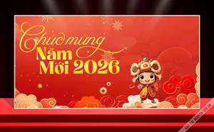 Backdrop Tết 2026 Đỏ May Mắn - Thiết Kế Chúc Mừng Năm Mới
