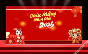 Backdrop Tết 2026 Đỏ May Mắn Chúc Mừng Năm Mới - File CDR