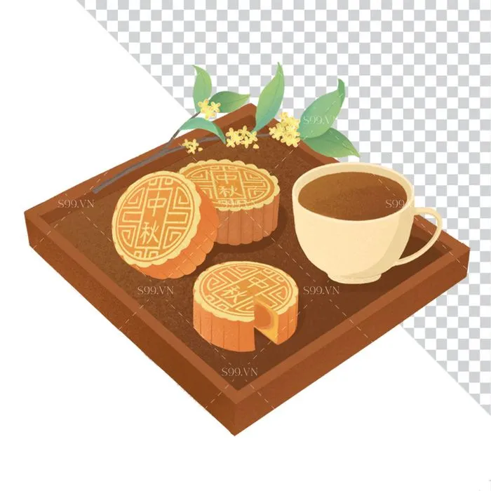 Hình Minh Họa Bánh Trung Thu Kèm Trà Lá Vàng Đẹp Mắt (PNG)