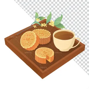 Hình Minh Họa Bánh Trung Thu Kèm Trà Lá Vàng Đẹp Mắt (PNG)