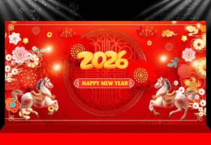 Backdrop Tết 2026 Đỏ May Mắn - Thiết Kế Véc-tơ CDR