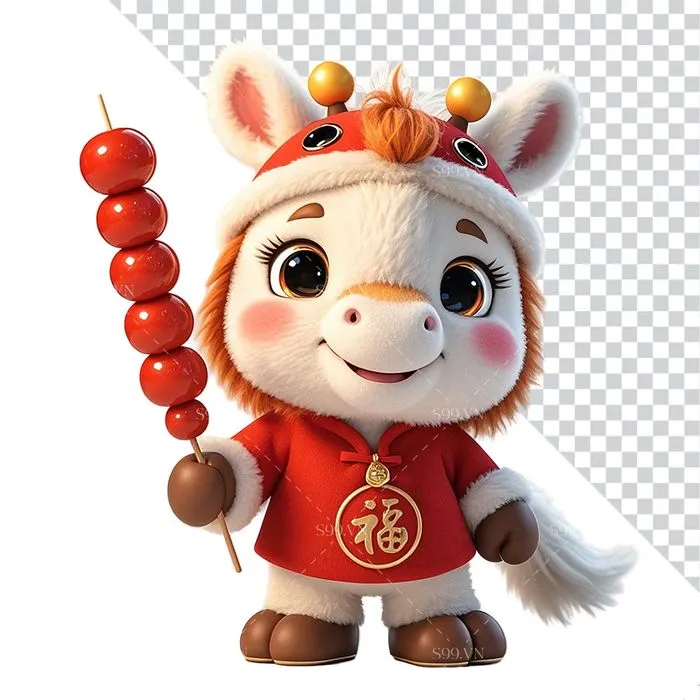 Linh Vật Ngựa Tết Nguyên Đán Dễ Thương - Minh Họa PNG Chất Lượng Cao