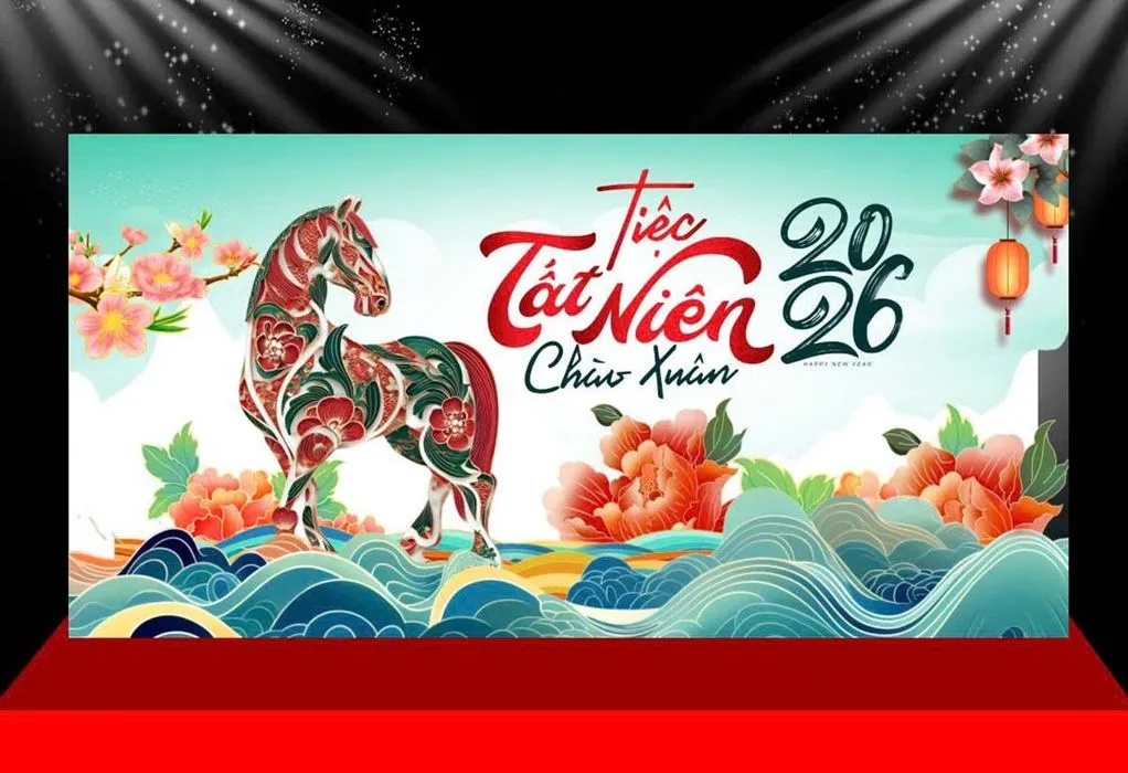 Backdrop Tết 2026 Đón Xuân Mã Đáo Thành Công (Vector CDR)