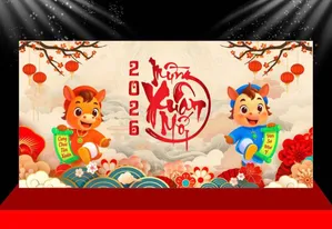 Backdrop Tết 2026 Ất Tỵ - File CDR Vector Thiết Kế Sân Khấu Đẹp
