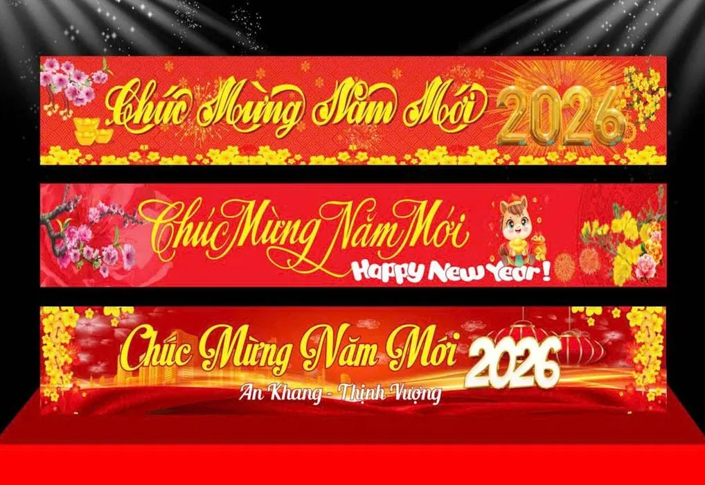 Banner Tết 2026 Đỏ Vàng - Chúc Mừng Năm Mới - File Vector CDR