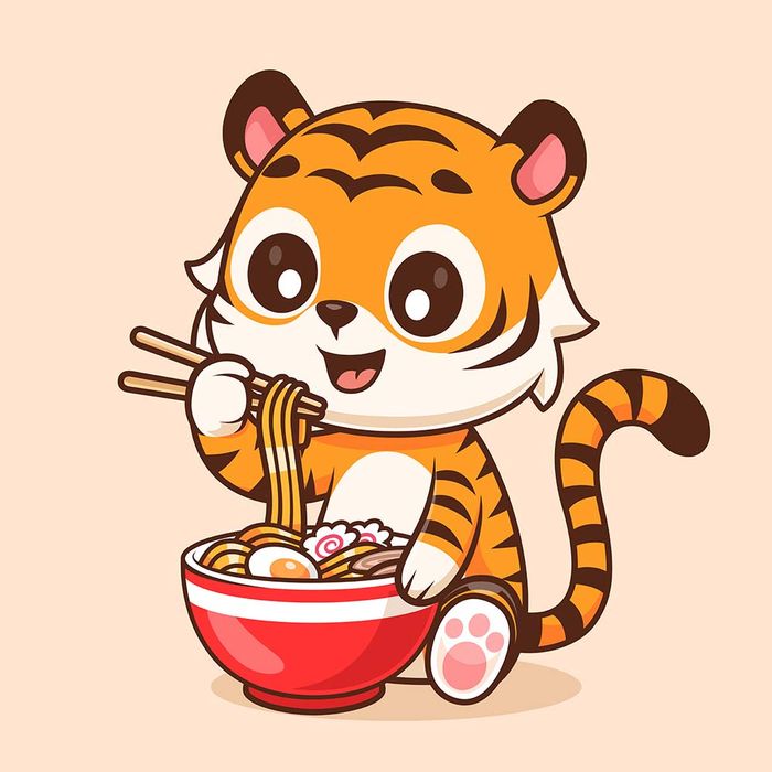 Hình ảnh chú hổ cute đang ăn mỳ file vector mẫu CR1515
