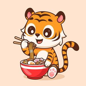 Hình ảnh chú hổ cute đang ăn mỳ file vector mẫu CR1515