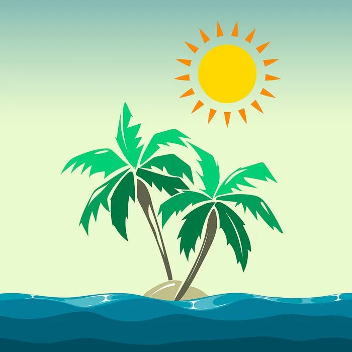 Hình ảnh cây dừa trên đảo file vector mẫu KS601