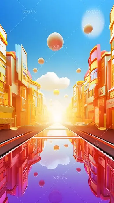 Background Phố Thị Tương Lai Đầy Màu Sắc Cho Thương Mại Điện Tử