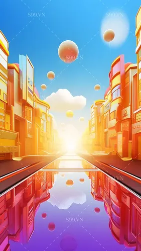 Background Phố Thị Tương Lai Đầy Màu Sắc Cho Thương Mại Điện Tử