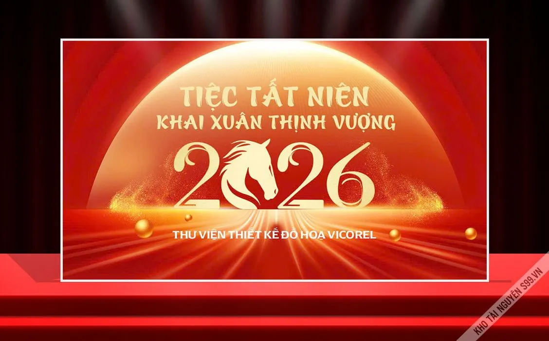 Backdrop Tết Tất Niên Khai Xuân Thịnh Vượng 2026 - File Vector CDR
