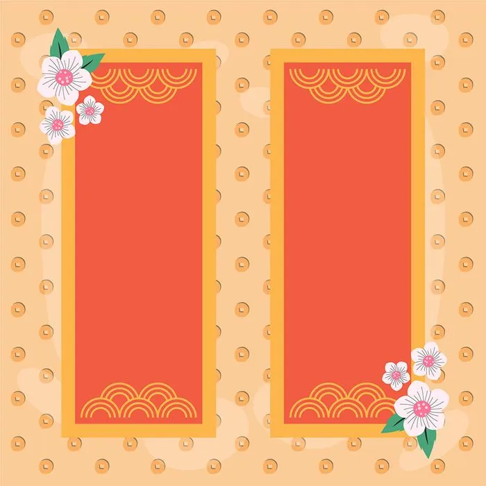 Tết Việt - Cặp Câu Đối Hoa Mai Đào Truyền Thống, Vector EPS