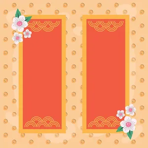 Tết Việt - Cặp Câu Đối Hoa Mai Đào Truyền Thống, Vector EPS