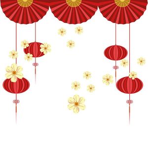 Hình ảnh đèn lồng màu đỏ trang trí lễ hội tết file vector mẫu CR337