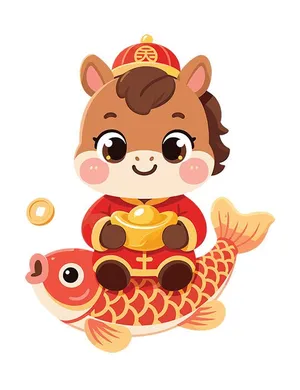 Linh Vật Ngựa Thần Tài Cưỡi Cá Chép - Phong Cách Hoạt Hình Dễ Thương