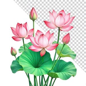 Hình ảnh bụi hoa sen màu hồng file PNG mẫu CR1642