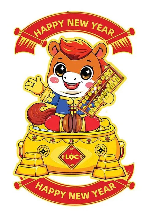 Linh Vật Ngựa Tết, Hình Minh Họa Chúc Mừng Năm Mới Vector EPS