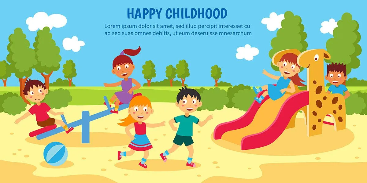 Background bé cùng nhau vui chơi ngoài thiên nhiên file vector mẫu KS182