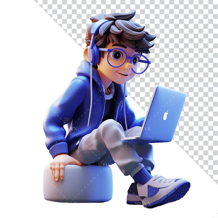 Hình ảnh cậu học sinh học công nghệ thông tin 3D file PNG mẫu CR840