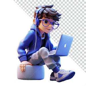Hình ảnh cậu học sinh học công nghệ thông tin 3D file PNG mẫu CR840