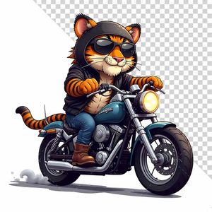 Hình ảnh chú hổ đi xe máy ngầu file PNG mẫu CR1069