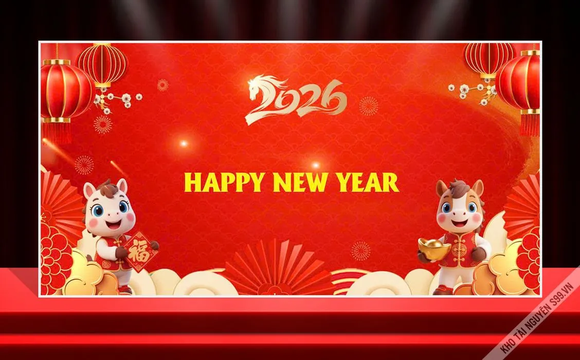 Backdrop Tết 2026 Ất Tỵ - Chúc Mừng Năm Mới May Mắn