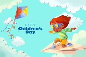 Banner bé gái vui chơi tàu bay file vector mẫu CR1245